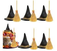 Walopola Mini sombrero de, mini sombreros de y escobas, 1 juego de escoba en miniatura para suministros de fiesta, niños, adultos, niñas, cumpleaños, decoración de boda