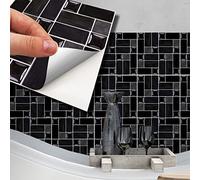WALPLUS 15 cm, 24 piezas de adhesivos de mosaico de porcelana negra brillante para pared, despegar y pegar, vinilo autoadhesivo para decoración del hogar, sala de estar, dormitorio, salpicaduras para azulejos de cocina, azulejos de pintura, pegar en azulejos