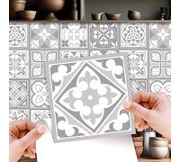 WALPLUS 24 piezas de azulejos de 15 cm de color gris piedra Purbeck removibles de despegar y pegar, azulejos de mosaico de vinilo autoadhesivos para salpicaduras de baño, cocina, azulejos de pintura