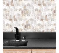 WALPLUS 28,5 x 14 cm @ 24 piezas de piedra beige hexacube azulejos de pared adhesivos para azulejos de pared para cocina, baño, transferencia de azulejos