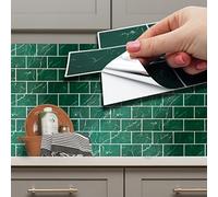 WALPLUS 28,5 x 14 cm @ 36 piezas de azulejos planos de mármol verde metro pintura contra salpicaduras azulejos pegar y pegar azulejos de pared autoadhesivos para cocina baño azulejos transferencia