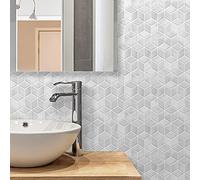 WALPLUS 28,5 x 14 cm @ 48 piezas de piedra gris hexacube azulejos de pared adhesivos para azulejos de pared para cocina, baño, transferencia de azulejos