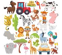 WALPLUS 28 piezas de gel adhesivo de animales reutilizables pegatinas de pared para niños, pegatinas de gel para ventanas jungla para decoración habitación infantil, sala de clases de guardería para