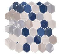 WALPLUS 36 hojas de adhesivos hexagonales 3D brillantes en 3D para azulejos de pared, 30 x 15 cm, vinilo adhesivo en azulejos, despegar y pegar, decoración de azulejos de baño, cocina, pintura de