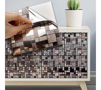 Walplus Adhesivos Azulejos Metálicos Paquete Múltiple Vinilo Adhesivo Impreso Azulejos Adhesivos De Pared De Cocina Decoración Mosaico De Piedra Marrón Plateado Metálico 48Unidades 15Cm(6") Marrón