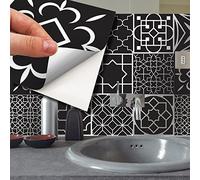 Walplus Adhesivos Azulejos Metálicos Paquete Múltiple Vinilo Adhesivo Impreso Azulejos Adhesivos De Pared De Cocina Decoración Protector No Tóxico Árabe Negro Y Plata 48Unidades 15Cm(6")