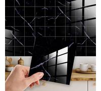 WALPLUS - Adhesivos de azulejos de mármol brillantes, impermeables, a prueba de aceite, removibles, para pegar en la pared, salpicadero DIY de PVC para decoración del hogar, baño, cocina, color negro