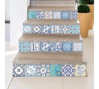 Walplus Adhesivos Para Azulejos Vinilo Adhesivo Estampado Losetas Adhesivas Pared Cocina Decoracion Protector No Tóxicos Fácilmente Extraíble English Quote Vintage Blue 24Pcs 15Cm(6") Green Yellow