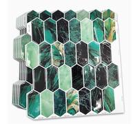 WALPLUS Azulejos adhesivos 3D verdes para cocina, 30,5 x 30,5 cm, azulejos de baño, 6 hojas