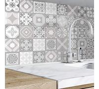 Walplus Combinación De Pegatinas Para Azulejos Vinilo Adhesivo Impreso Azulejos Adhesivos De Pared De Cocina Decoración Protector No Tóxico Mezcla De Caliza Capella 48Unidades 15Cm(6") Gris