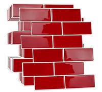 WALPLUS - Lote de 6 azulejos adhesivos de cocina, 30,5 x 30,5 cm, adhesivos de pared para cocina, extraíble, azulejos adhesivos de pared, color rojo cereza