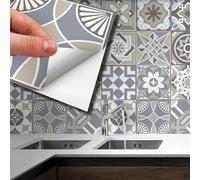 Walplus Pegatinas Azulejos Paquete Múltiple Vinilo Adhesivo Impreso Azulejos Adhesivos De Pared De Cocina Decoración Protector No Tóxico Piedra Caliza Española 120Unidades 15Cm(6") Blanco Gris Crema