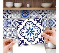 Walplus Pegatinas Azulejos Paquete Múltiple Vinilo Adhesivo Impreso Azulejos Adhesivos De Pared De Cocina Decoración Protector No Tóxico Azul Español Y Marroquí 48Unidades 15Cm(6") Blanco Azul
