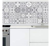 Walplus Pegatinas Azulejos Paquete Múltiple Vinilo Adhesivo Impreso Azulejos Adhesivos De Pared De Cocina Decoración Protector No Tóxico Piedra Purbeck 96Unidades 15Cm(6") Gris Blanco