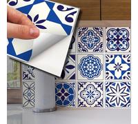 Walplus Pegatinas Azulejos Paquete Múltiple Vinilo Adhesivo Impreso Azulejos Adhesivos De Pared De Cocina Decoración Protector No Tóxico Azul Español Y Marroquí 72Unidades 15Cm(6") Blanco Azul