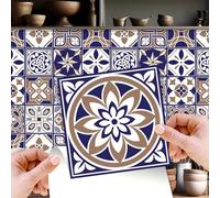 Walplus Pegatinas Azulejos Paquete Múltiple Vinilo Adhesivo Impreso Azulejos Adhesivos De Pared De Cocina Decoración Protector No Tóxico Real 48Unidades 15Cm(6") Azul Marrón Blanco