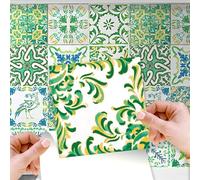 Walplus Pegatinas Azulejos Paquete Múltiple Vinilo Adhesivo Impreso Azulejos Adhesivos De Pared De Cocina Decoración Protector No Tóxico Mosaico Verde Turco 96Unidades 15Cm(6") Blanco