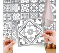 Walplus Pegatinas Azulejos Paquete Múltiple Vinilo Adhesivo Impreso Azulejos Adhesivos De Pared De Cocina Decoración Protector No Tóxico Piedra Purbeck 48Unidades 15Cm(6") Gris Blanco