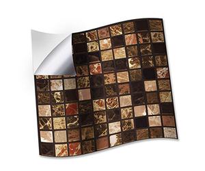 Walplus Vinilos Azulejos Metálicos Vinilo Adhesivo Impreso Azulejos Adhesivos De Pared De Cocina Decoración Protector No Tóxico Mosaico De Mármol Marrón Metálico 24Unidades 15Cm(6") Marrón