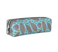 Walrus Animal Ocean Pattern Estuche para lápices Estuche Redondo para lápices Estuche para lápices portátil Organizador de Cuero con Cremallera Bolsa para cosméticos