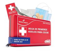 WALSER Bolsa de primeros auxilios para coche 2026, kit de primeros auxilios, bolsa de primeros auxilios DIN 13164:2022, kit de primeros auxilios rojo 44283