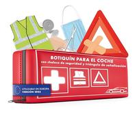 WALSER Botiquín Coche, Botiquín Coche 2026 con triángulo de avería y chaleco de alta visibilidad ganador comparativo* DIN 13164