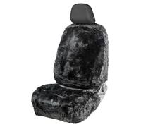 WALSER Funda de asiento de coche de piel de cordero Mona, Funda de asiento 100% piel de cordero para coche, Funda de piel de cordero de 1 pieza para los asientos delanteros del coche negro