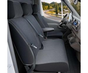 WALSER Fundas de asiento de coche Transporter en tejido compatible con Fiat Ducato, 1 asiento delantero individual (hueco reposabrazos a la derecha) y banqueta doble