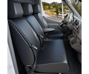 WALSER Fundas de asientos de coche Transporter en imitación de cuero compatible con Citroen Jumper II/Peugeot Boxer/Fiat Ducato, 1 asiento individual (hueco reposabrazos a la derecha) y banqueta doble