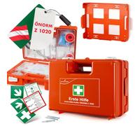 WALSER Kit de primeros auxilios Ö-Norm Z1020:2025, Botiquín empresarial 2026 incl. soporte de pared, Botiquín 66 piezas para empresas, obras, oficina y hogar