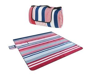 Walser Manta de Viaje XXL con Parte Trasera Impermeable, Aislante térmico, Manta de Vacaciones con asa de Transporte, Manta Plegable de Playa Rojo/Azul, 200 x 200 cm