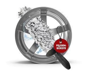 Walser Premium Cepillo para Llantas de Microfibra, Limpiador de Llantas con Mango ergonómico y protección contra Salpicaduras, Cepillo para Llantas de Coche 37 cm