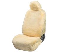 WALSER Premium Funda de asiento de coche de piel de cordero Maya, Funda de asiento 100% piel de cordero para coche, Cubierta de cuero de oveja de 1 pieza para los asientos delanteros del auto beige