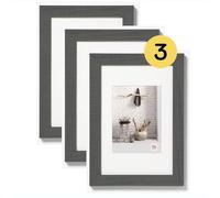 walther design Marco de fotos gris 20 x 30 cm con passe-partout, Pack de 3, Home Marco de madera HO030D3