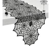 Waltonalice Camino de mesa de Halloween, 183 × 45 cm, camino de mesa de telaraña, decoración de mesa de encaje negro, rectangular, poliéster para fiestas de terror, Halloween, Pascua, fiesta temática