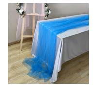 Waltonalice Camino de mesa de tul de 150 x 300 cm con perlas, camino de mesa de organza transparente, decoración de mesa para Navidad, boda, fiesta de bebé, fiesta de cumpleaños, color azul lago