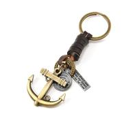 Waltonalice Llavero de piel con ancla para coche, vintage, con ancla de metal, hecha a mano, con trabilla para cinturón, llavero para hombre, regalo premium, marrón oscuro