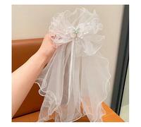 Waltonalice Velo de novia corto, JGA velo de novia con perlas de estrás, velo de tul blanco con lazo para el pelo, accesorio para el pelo para despedida de soltera, boda, mujer, niña, accesorio de