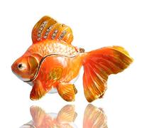 Waltz&F Caja de joyería pintada a mano con diseño de pez dorado naranja con forma de animal