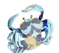 Waltz&F Joyero de metal con diseño de cangrejo azul, con bisagras, hecho a mano, coleccionable, centro de mesa, centro de mesa, regalo