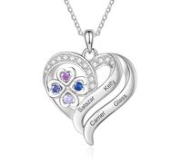 Wamantic Collar Corazón con Piedra de Nacimiento Personalizado para Mujer 1-5 Nombres Colgante Corazón con Rosa Regalo para Mamá Abuela Esposa (A-4 nombre)