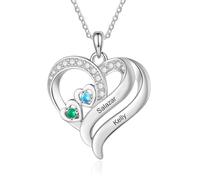 Wamantic Collar Corazón con Piedra de Nacimiento Personalizado para Mujer 1-5 Nombres Colgante Corazón con Rosa Regalo para Mamá Abuela Esposa (A-2 nombre)