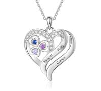Wamantic Collar Corazón con Piedra de Nacimiento Personalizado para Mujer 1-5 Nombres Colgante Corazón con Rosa Regalo para Mamá Abuela Esposa (A-3 nombre)