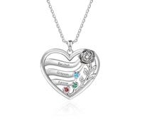 Wamantic Collar Corazón con Piedra de Nacimiento Personalizado para Mujer 1-5 Nombres Colgante Corazón con Rosa Regalo para Mamá Abuela Esposa (Rose-3 nombre)