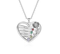 Wamantic Collar Corazón con Piedra de Nacimiento Personalizado para Mujer 1-5 Nombres Colgante Corazón con Rosa Regalo para Mamá Abuela Esposa (Rose-4 nombre)