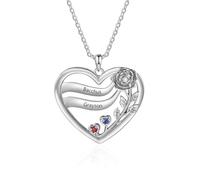 Wamantic Collar Corazón con Piedra de Nacimiento Personalizado para Mujer 1-5 Nombres Colgante Corazón con Rosa Regalo para Mamá Abuela Esposa (Rose-2 nombre)