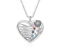 Wamantic Collar Corazón con Piedra de Nacimiento Personalizado para Mujer 1-5 Nombres Colgante Corazón con Rosa Regalo para Mamá Abuela Esposa (Rose-5 nombre)