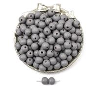 Wambere 100 cuentas de madera de colores de 10 mm, redondas, para enhebrar, perlas para manualidades, perlas sueltas con agujero para manualidades, fabricación de joyas, pulseras, collares, color gris