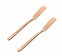 Wambere 2 cuchillos de mantequilla de acero inoxidable de 16,5 cm × 1,8 cm, con mango largo, cuchillo de queso, cuchillo de desayuno, cuchillo de mantequilla, para queso, tartas, pan, postre, oro rosa