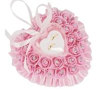 Wambere Cojín de anillo de boda, cojín de anillo, caja de anillo de boda, cojín romántico con forma de corazón de rosas, cojín de anillo de boda, soporte de regalo, decoración, 18 x 19 cm, rosa